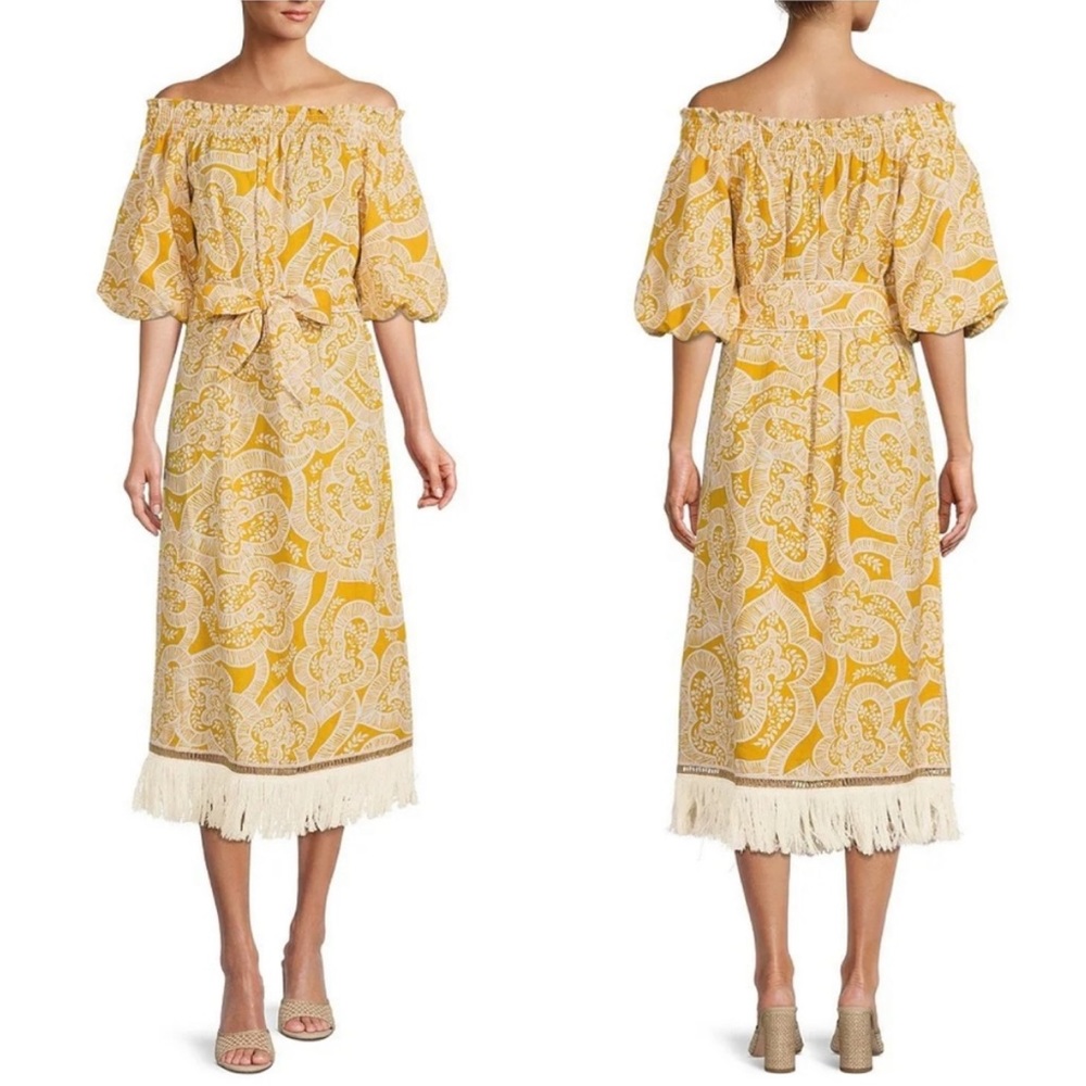 ANTONIO MELANI x The Nat Note Raney Off-the-Shoulder
Printed Linen Dress